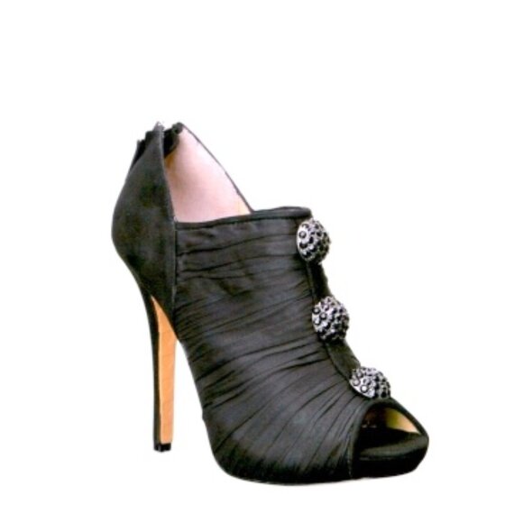 BETSEY JOHNSON Walford Black Peep-Toe Booties - Picture 1 of 7